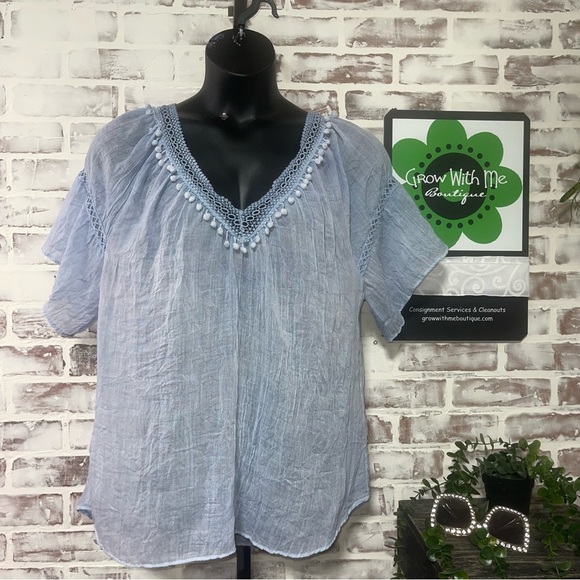 Blue Relaxed Embellished Blouse - Picture 1 of 6